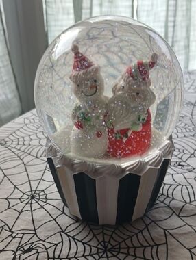 MacKenzie-Childs Santa and Snowman Snow Globe - Red, White, Black